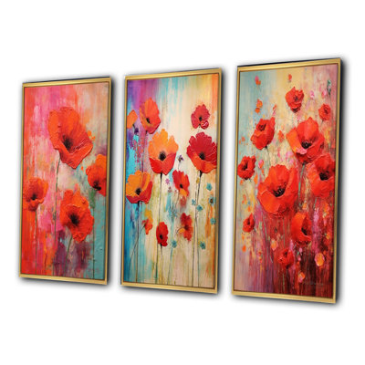 «Spring Blossoming Red Poppie Illustration III», 3 pièces