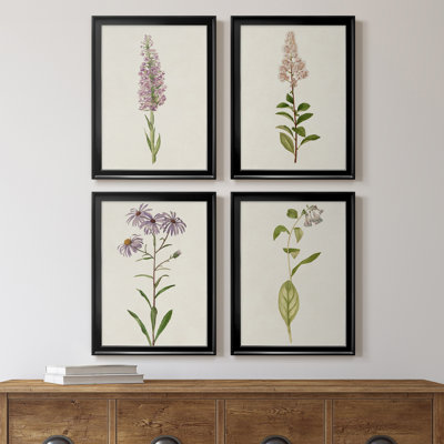 Mauve Garden Flowers I - Ensemble de 4 peintures sur toile encadrées