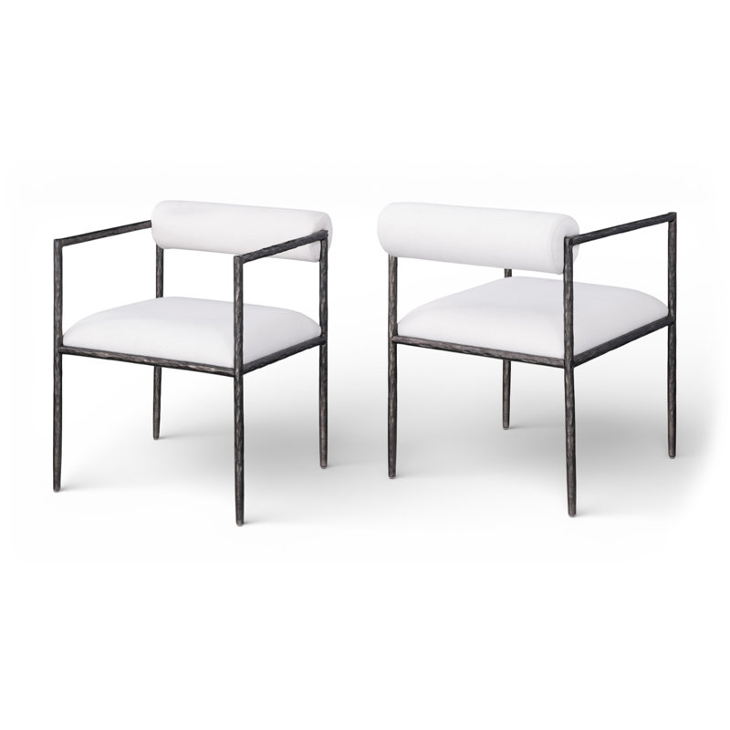 Chaise de salle à manger rembourrée Axis, Noir antique, Tissu texturé en lin crème