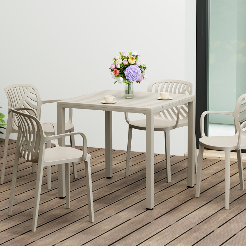 Jackqueline 31.5" Outdoor Square Dining Table With Metal Frame, Sand