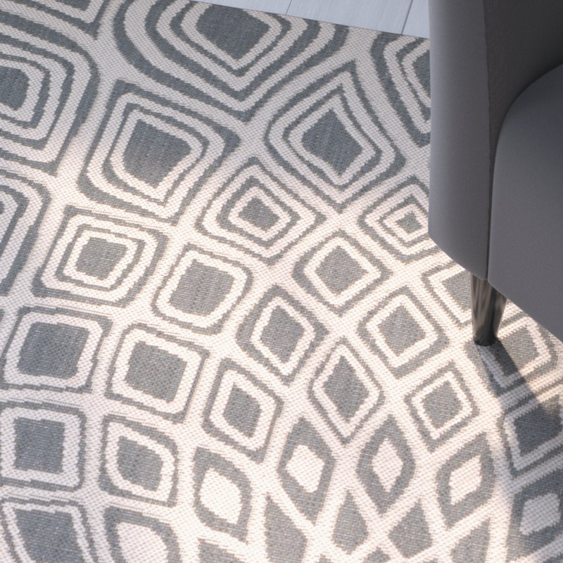 Arneshia Geometric Machine Made Power Loom Indoor / Outdoor Area Indoor/Outdoor Area Rug in Anthracite/Beige, Round 6'7"