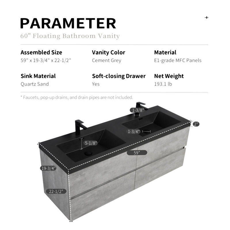 60" Floating Bathroom Vanity With Sink