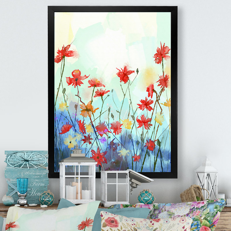 Impression florale printanière - Peinture, Cadre photo noir, H 20 po x l 12 po x P 1 po