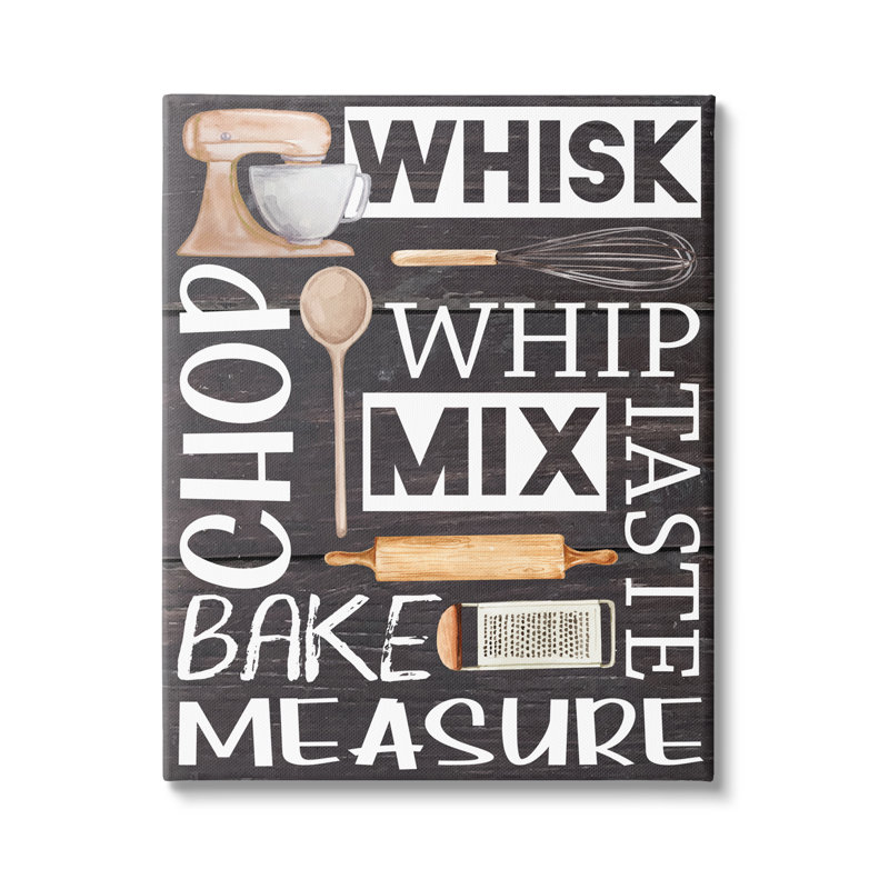 Various Baking Tools Kitchen Canvas Wall Art in Black and White