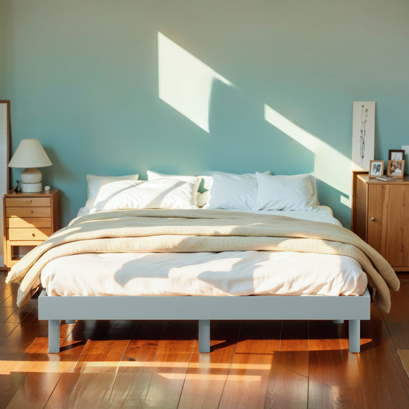 Sleek Modern Floating Platform Bed Frame, Gray, Full / Double