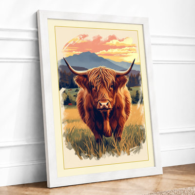 Highland in Golden Light Rustic - Framed Print