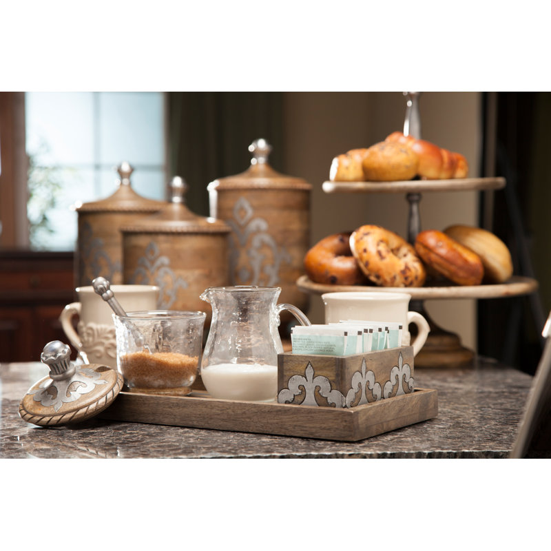 Petit pot en bois et en métal incrusté de la collection Heritage, H 12 po x l 7,5 po x P 7,5 po