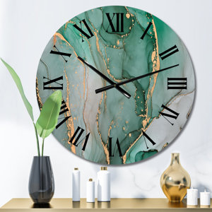 Turquoise and Gray Luxury Abstract Fluid Art III - Modern Wall Clock