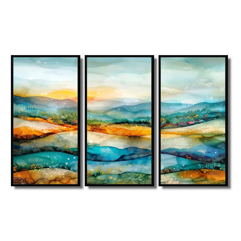 «Whispers In The Wind Abstract Prairies II», Reproduction avec cadre flottant, Black, H 32 po x l 48 po