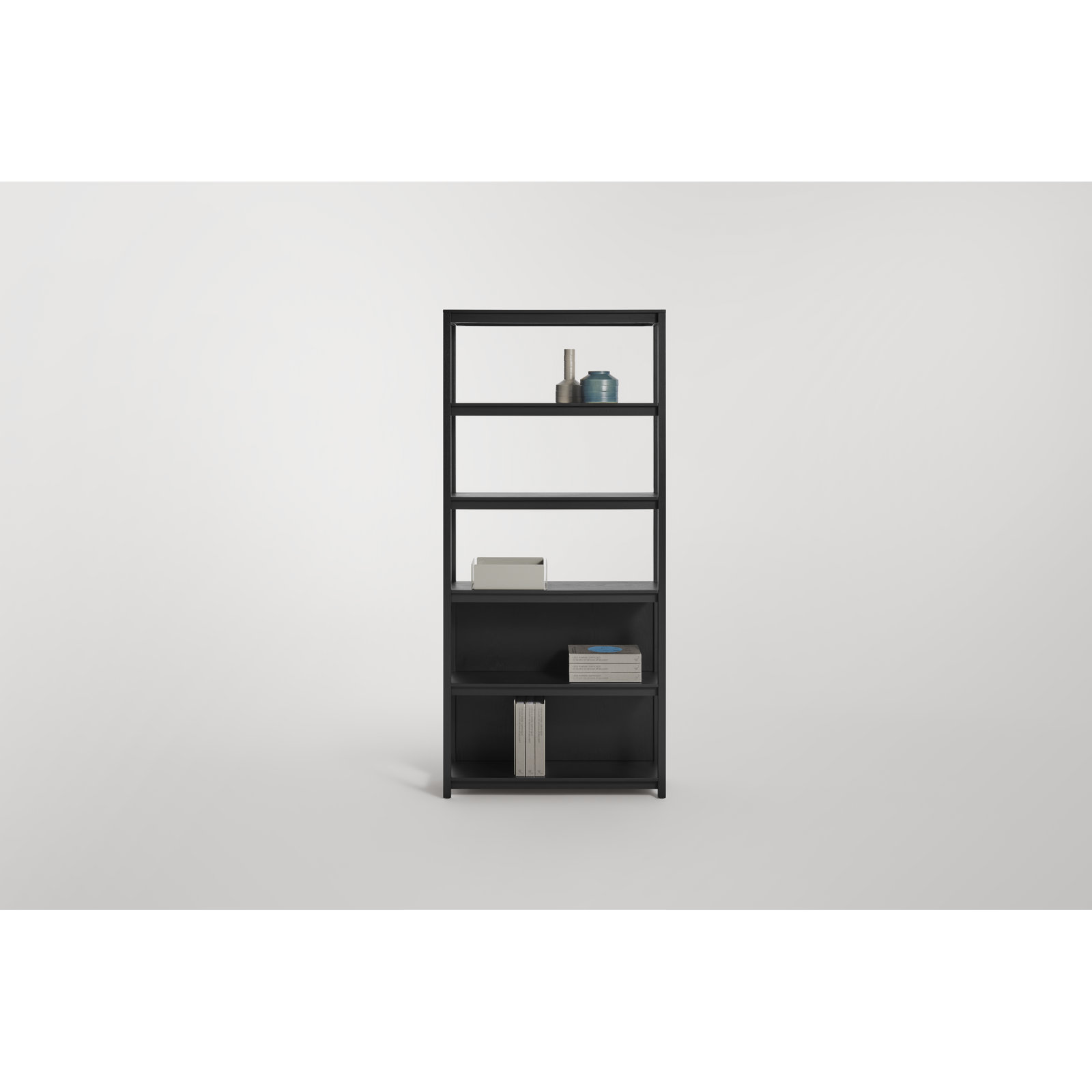 Open Plan Standard Etagere Bookcase, Black on Oak