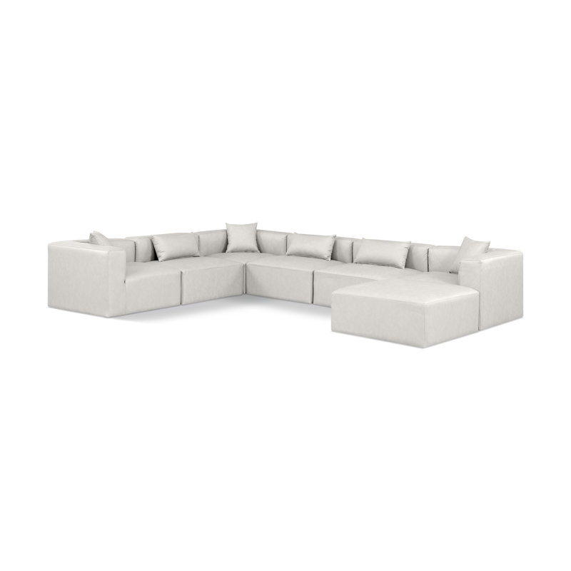 Ivion Upholstered U-Shaped Sectional Reversible, Cream Vegan Leather