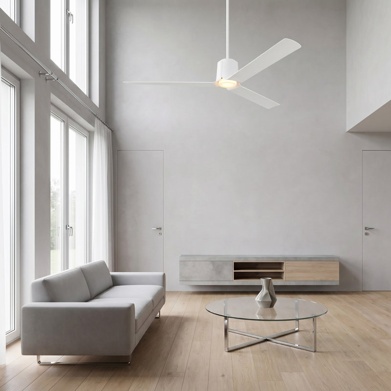 Visual Comfort Fan Peel Smart 66 LED Indoor Ceiling Fan with Threaded Downrod, Matte White ABS blades and Handheld Remote
