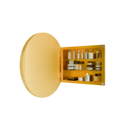 Bathroom Round Metal Medicine Cabinet With Mirror, 23.6 Inch, Adjustable Shelves, - Proof, Stylish In 23.6" Golden Mirror And Fashionable Style