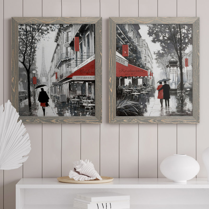 «Rainy Paris I», ensemble de 2 reproductions d'art, H 20 po x l 17 po x P 1 po, Toile avec cadre gris, Pas de tapis