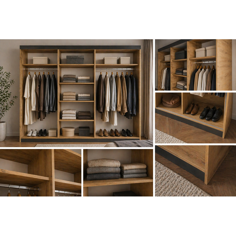 Amalberga 3 Door Solid + Manufactured Wood Wardrobe, Natural