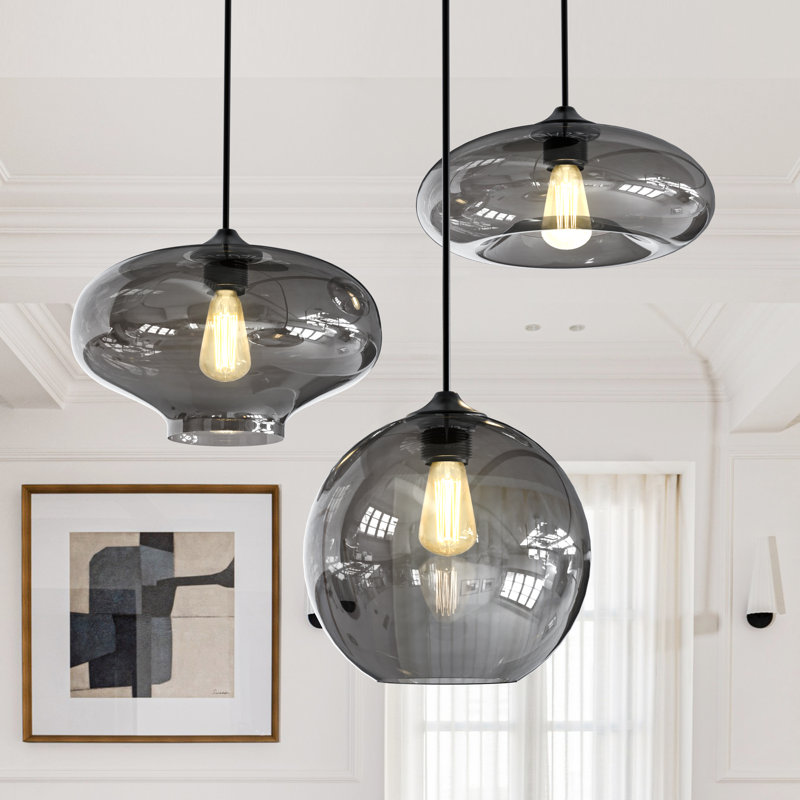 3 Light Dimmable Matte Black Glass Chandelier