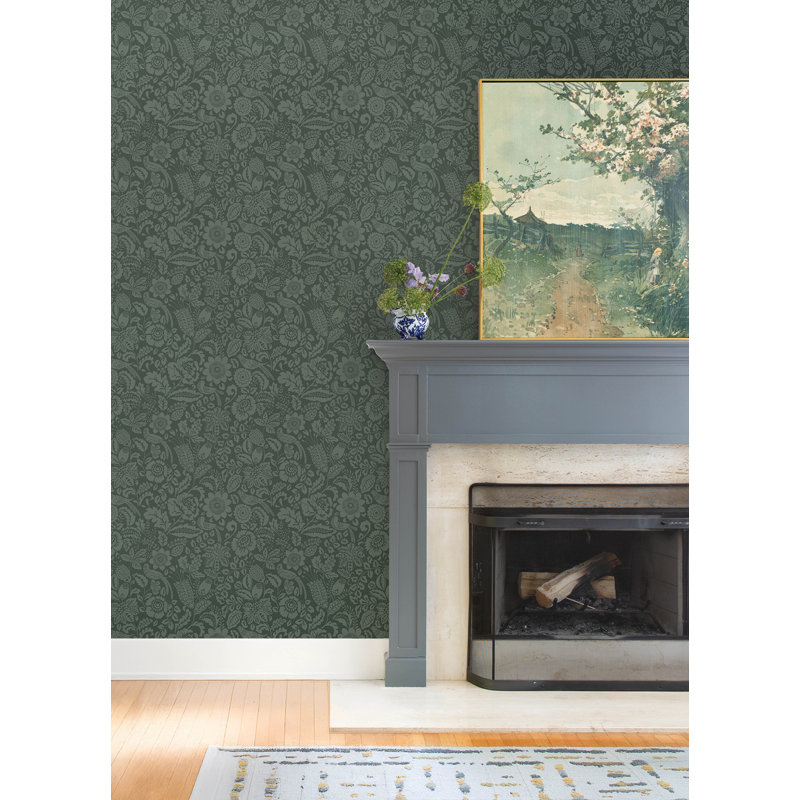 Marta Navy Floral Trail Wallpaper, Green