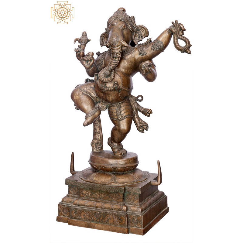 30" Dancing Ganesha Panchaloha Bronze Statue – Handmade Madhuchista Vidhana Lost-Wax Lord Ganpati Idol, Energetic Indian Hindu God Sculpture