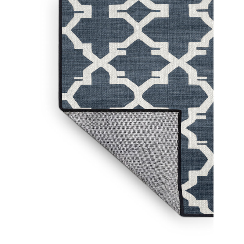 Tapis gris en treillis lavable à la machine, Rond 7 pi