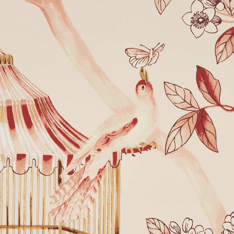 Papier peint Oiseaux Et fleurs, Cinabre
