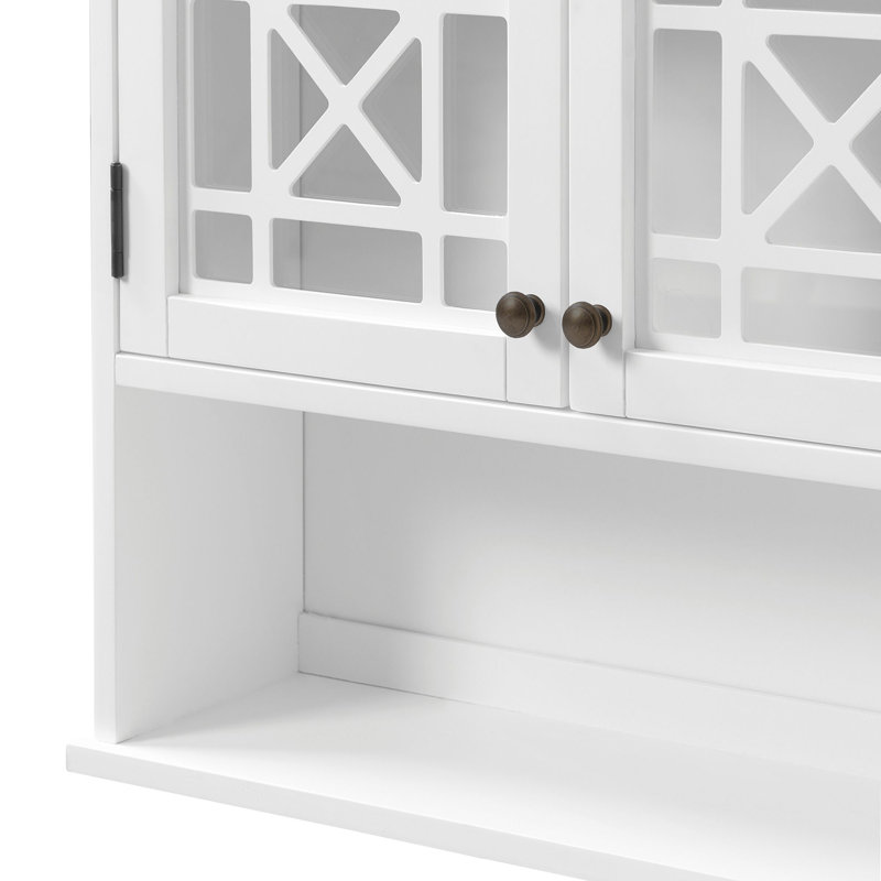 Armoire de rangement murale pour salle de bain Derby, l 27 po x H 29 po, blanche, avec portes en verre trempé, tablettes réglables et fixes, résistante à l'humidité pour l'organisation de la salle de bain