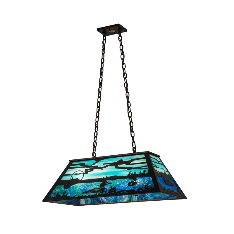 Old Forge Timeless Bronze 6-Light Island Pendant with Green and Blue Glass