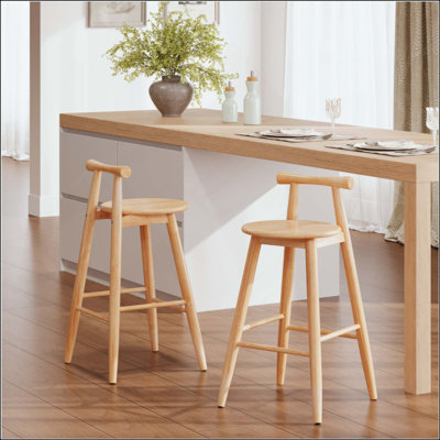 Tabouret de bar d'intérieur en bois d'hévéa, fini et revêtement, ensemble de 2