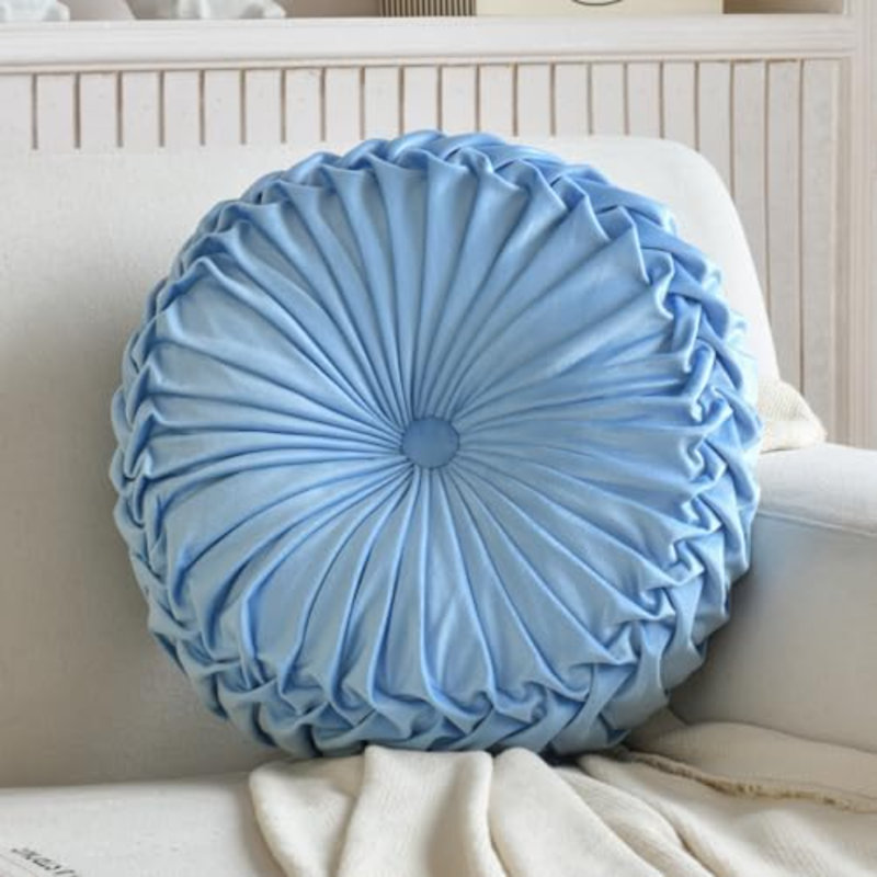 Coussin décoratif rond en velours pour la maison, Blue