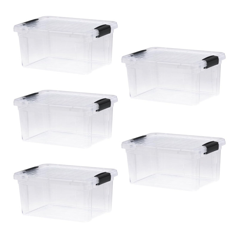  Petite boîte de rangement transparente avec couvercle, bacs en plastique de 6,6 pintes pour l'organisation, caisses empilables, sans BPA, non toxiques, sans odeur, organisateurs pour la maison, le bureau, l'école et le dortoir, paquet de 5