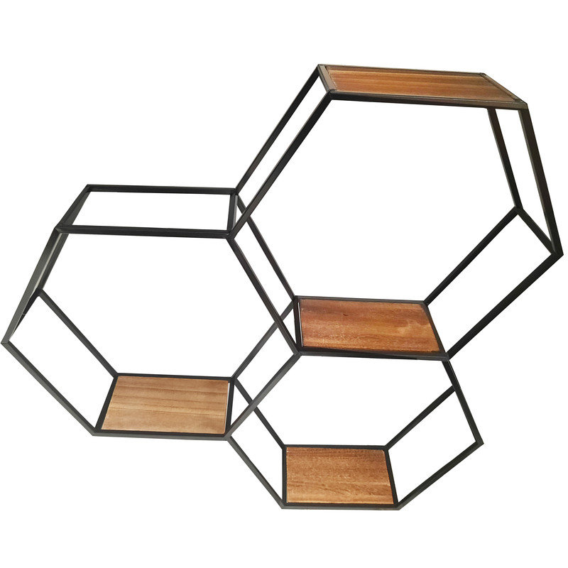 Tablette flottante hexagonale en bois massif 3 pièces Shantea