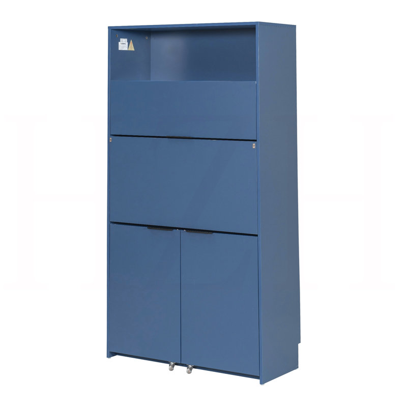 Compact Kitchen Pantry - Buffet haut de 69 po avec huche et poste de travail pliable - Armoire de rangement multifonctionnelle avec tablette réglable et prise de courant pour la salle à manger et le salon, bleu foncé