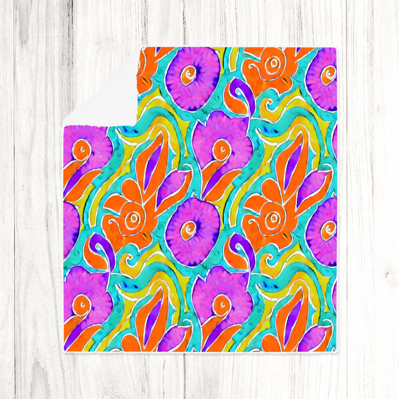 Jeté , L 50 po x L 60 po, Mauve / bleu / orange, Abstrait