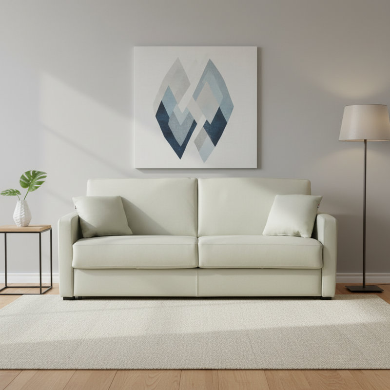 Canapé-lit à accoudoirs carrés en cuir véritable à grain carré de 77 po avec matelas en mousse à mémoire de forme Adalise Italian
