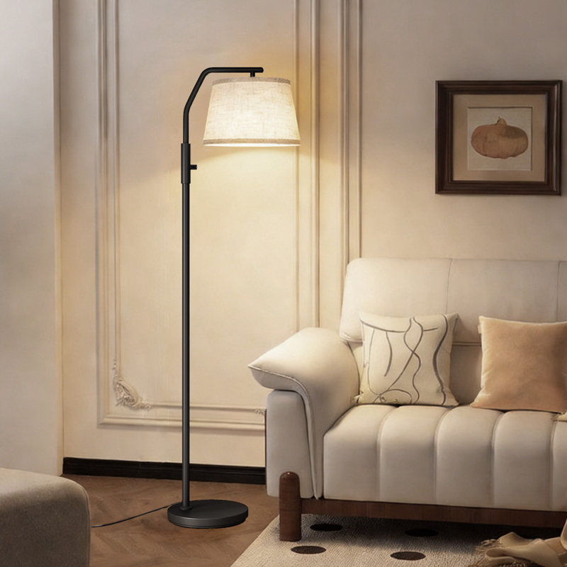 Floor Lamp,0-100% Dimmable Floor Lamp With 9W Bulb, Adjust Head, Standing Lamp With Rotary Switch, Black, Beige
