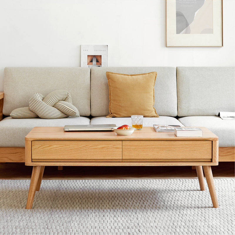 Table basse centrale 100% bois massif avec plateau supérieur et table basse, H 17,72 po x L 39,7 po x l 23,62 po, Naturel