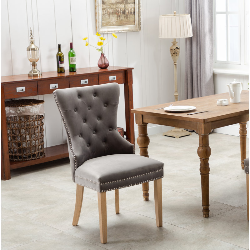 Wykoff Tufted Velvet Upholstered Parsons Chair, Light Gray