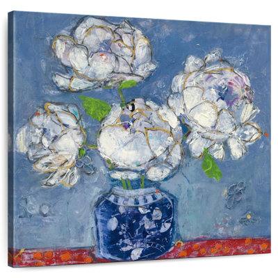 Vase de pivoines bleu Harnek