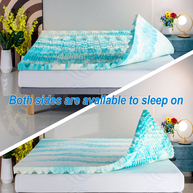 Queen Size Blue Gel Memory Foam Mattress Topper, 2 Inch