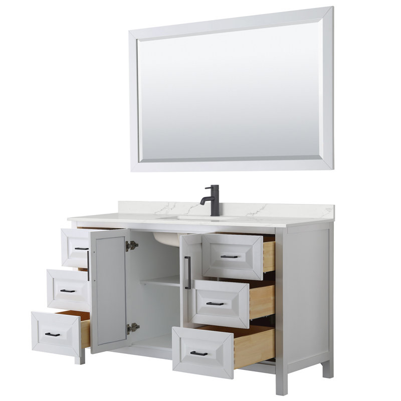 Daria 60'' W Vanity, White, Matte Black, White Quartz