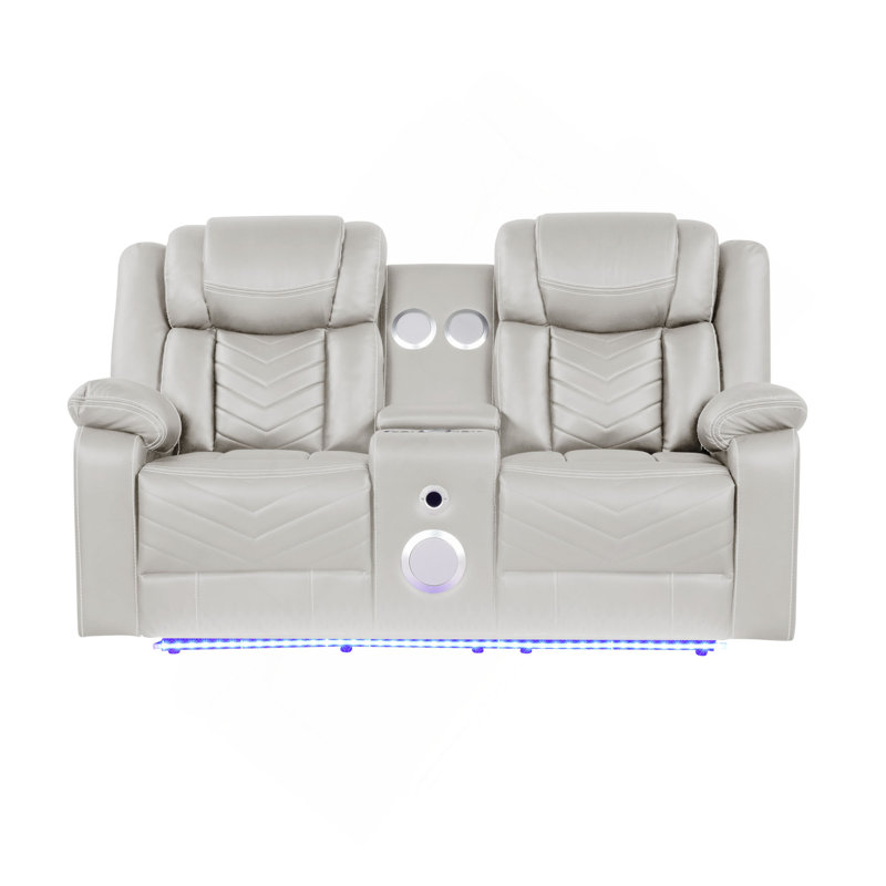 Challenger Modern Contemporary LED Power Recliner 2PC(Sofa + Loveseat) Including Cup Holders Loveseat With Console & Bluetooth Speakers Made With Wood And Metal Frame In Beige