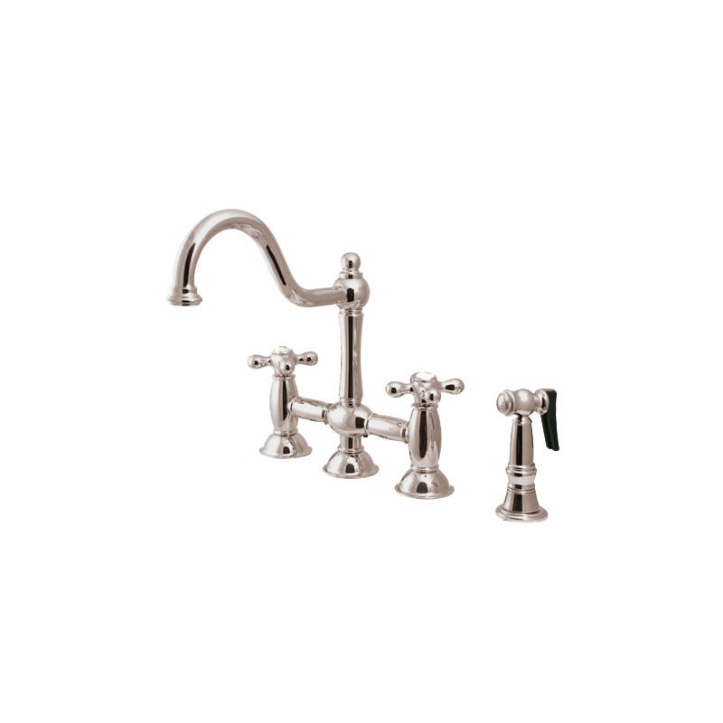 Double Handle Widespread Bridge Faucet with American Cross Handle, Satin Nickel
