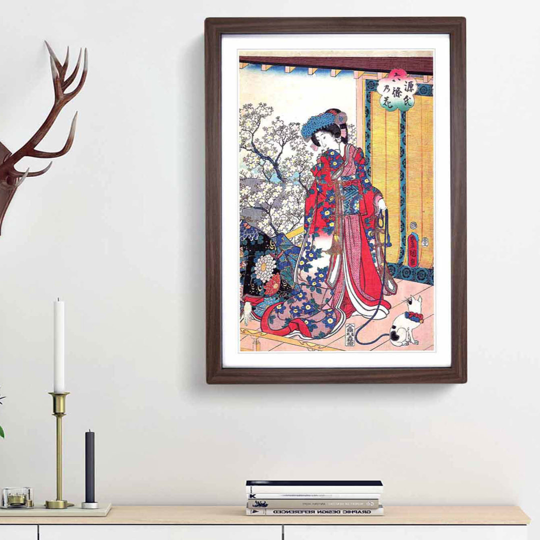 Geisha with a Cat by Utagawa Kunisada - Framed Print