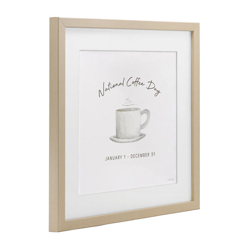 «Everyday National Coffee Day», reproduction sous verre encadrée, design par Cindy Jacobs, Cadre de récolte en pin