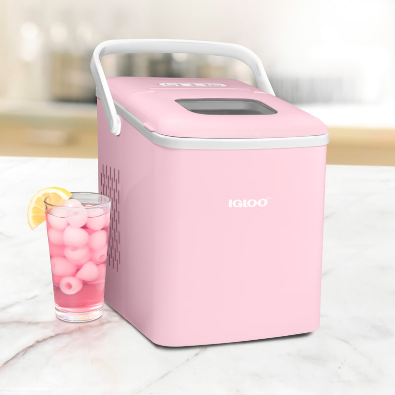Machine à glaçons de comptoir automatique autonettoyante de 26 livres avec poignée Igloo, Rose