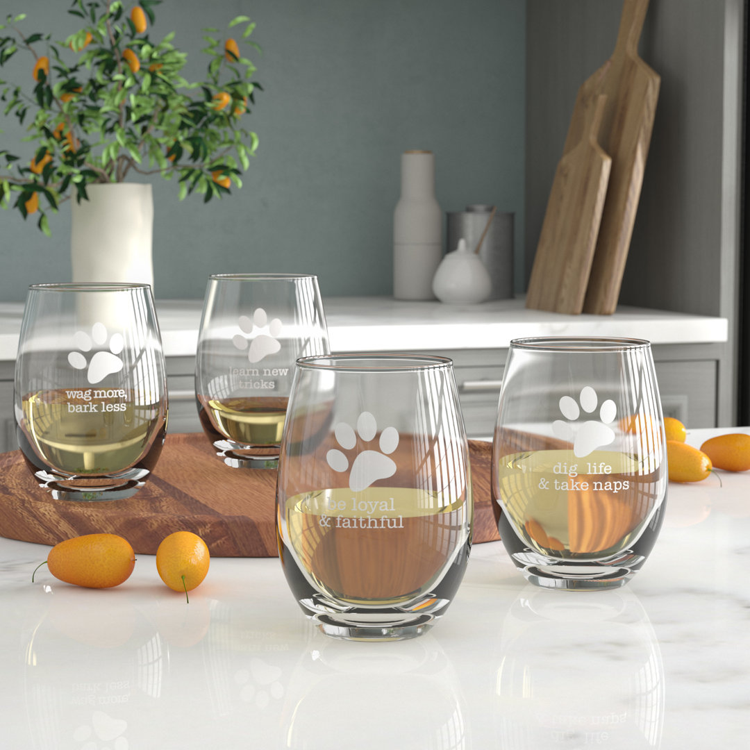Castille 4 Piece 21 oz. Crystal Stemless Wine Glass Set (Set of 4) Wrought Studio™ 