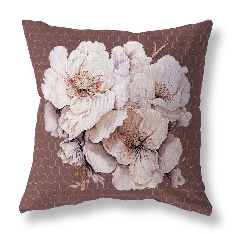 Coussin décoratif intérieur / extérieur Magnolia Majesty, H 26 po x l 26 po, Multicolore / taupe