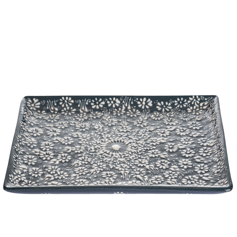 Coppermill Kitchen Hand Painted Ceramic Ceramic Tray, Gray
