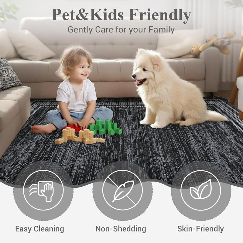 Scalloped 4x6 Area Rug Washable, Modern Pearl Velvet Living Room Carpet with Non-Slip Backing & Low Pile, Rectangle 4' x 6'
