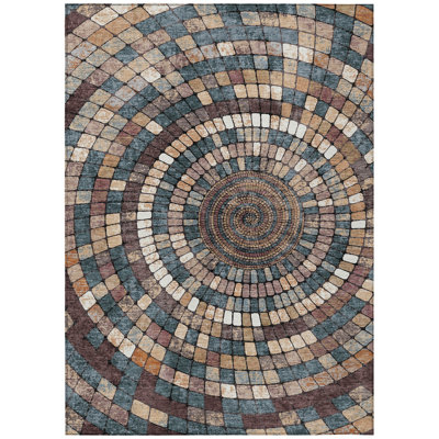 Machine Washable Indoor/Outdoor Husby ACN2216 Geometric Rug