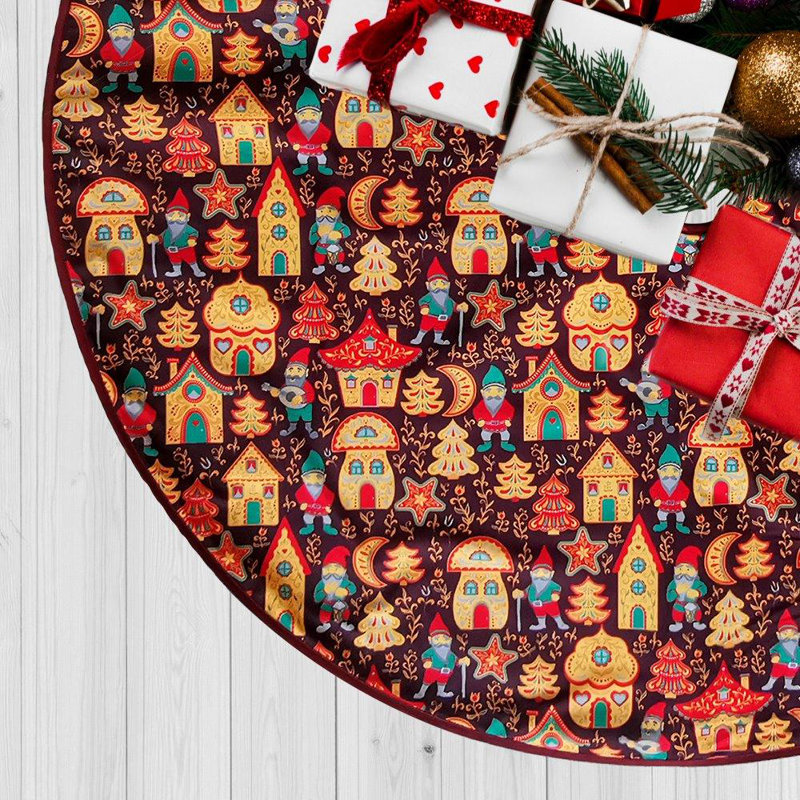 48-Inch Maroon Faux Suede Gnome Folk Christmas Tree Skirt